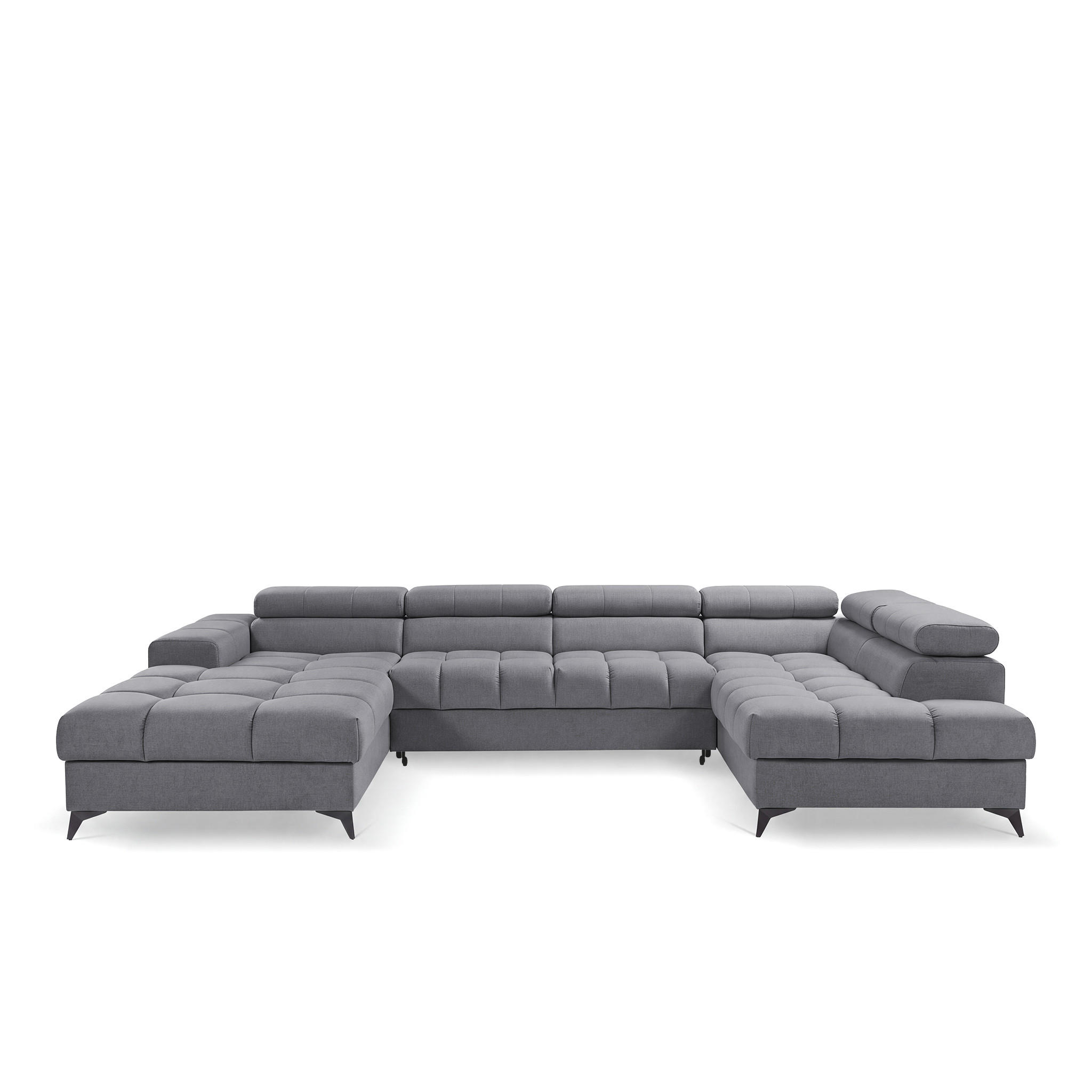 ECKSOFA PUDDING U Links mit Schlaffunktion 125x260 Velours Dunkelgrau - Dunkelgrau/Schwarz, Holz/Textil (203/350cm) - Muffo