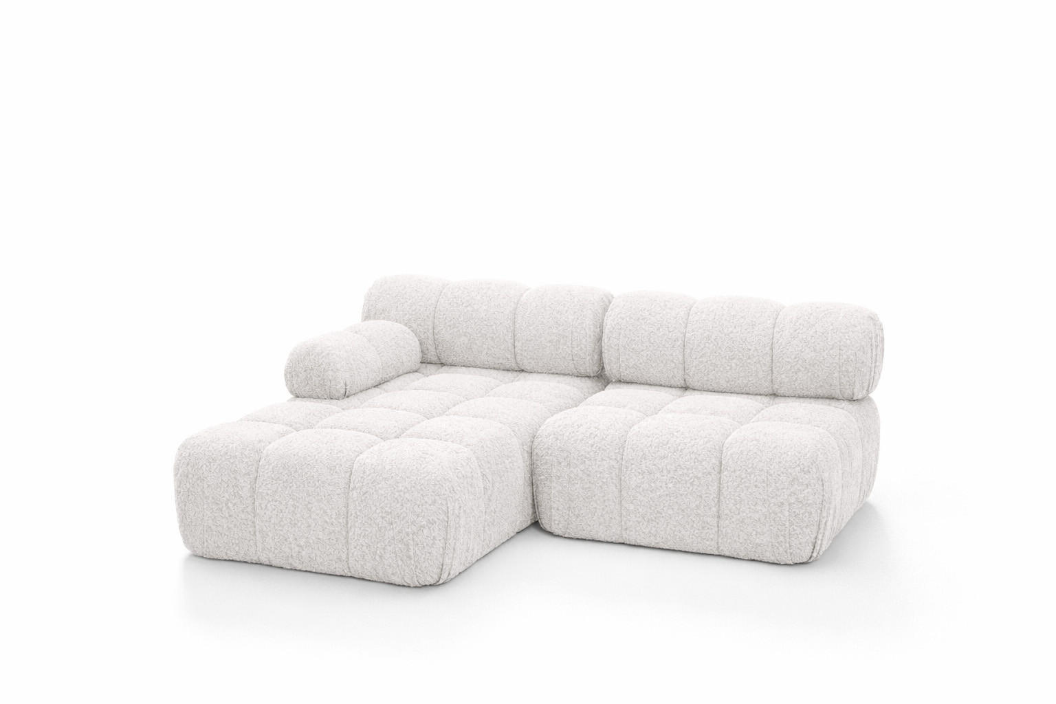 ECKSOFA L-Form Mini II Modular, Bouclé-Stoff Abriamo, Ecru, Links, Selia - Ecru, Holz (190/160cm) - Kaiser Möbel