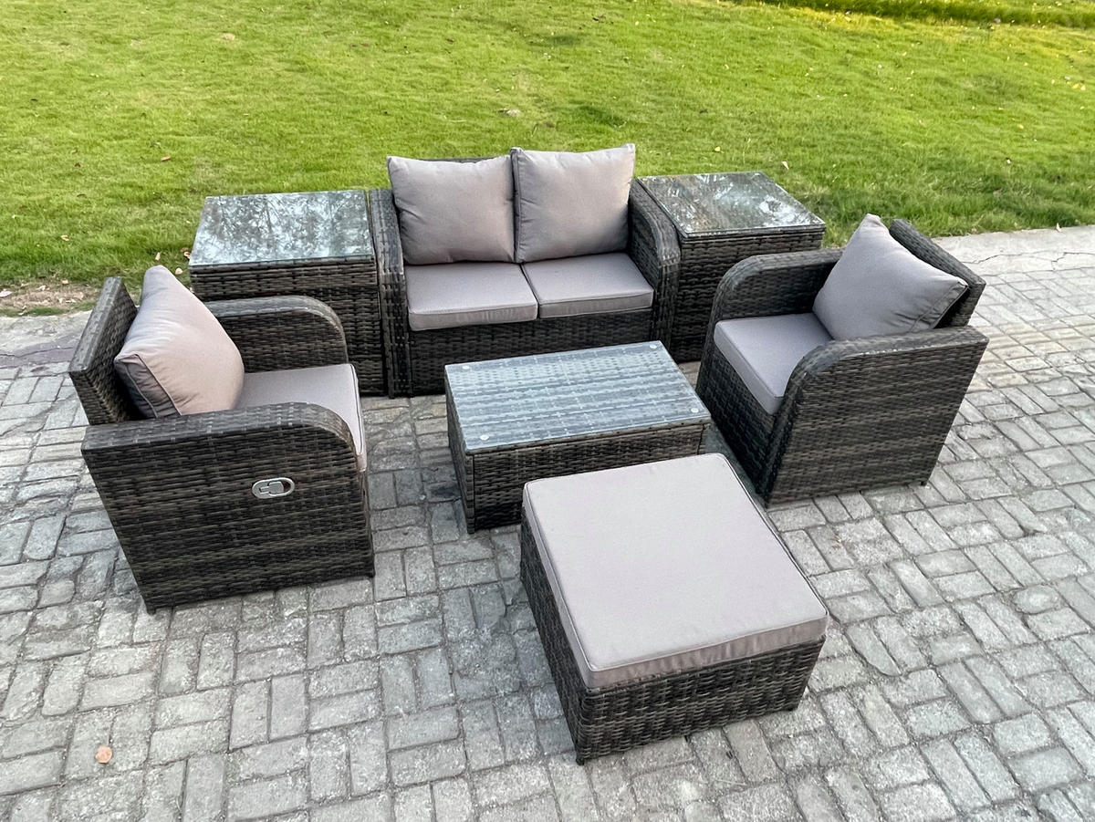 GARTENLOUNGE-SET Polyrattan Dunkelgrau 5-Sitzer - Dunkelgrau, Metall - Fimous