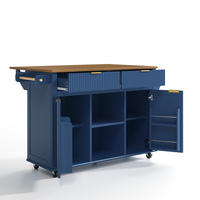 KÜCHENINSEL auf Rollen 143/45/89.5 cm Blau mit klappbarer Arbeitsplatte, 2 Schubladen und Stauraum - Blau, Holz/Holzwerkstoff (45/89.5/143cm) - Oxeza