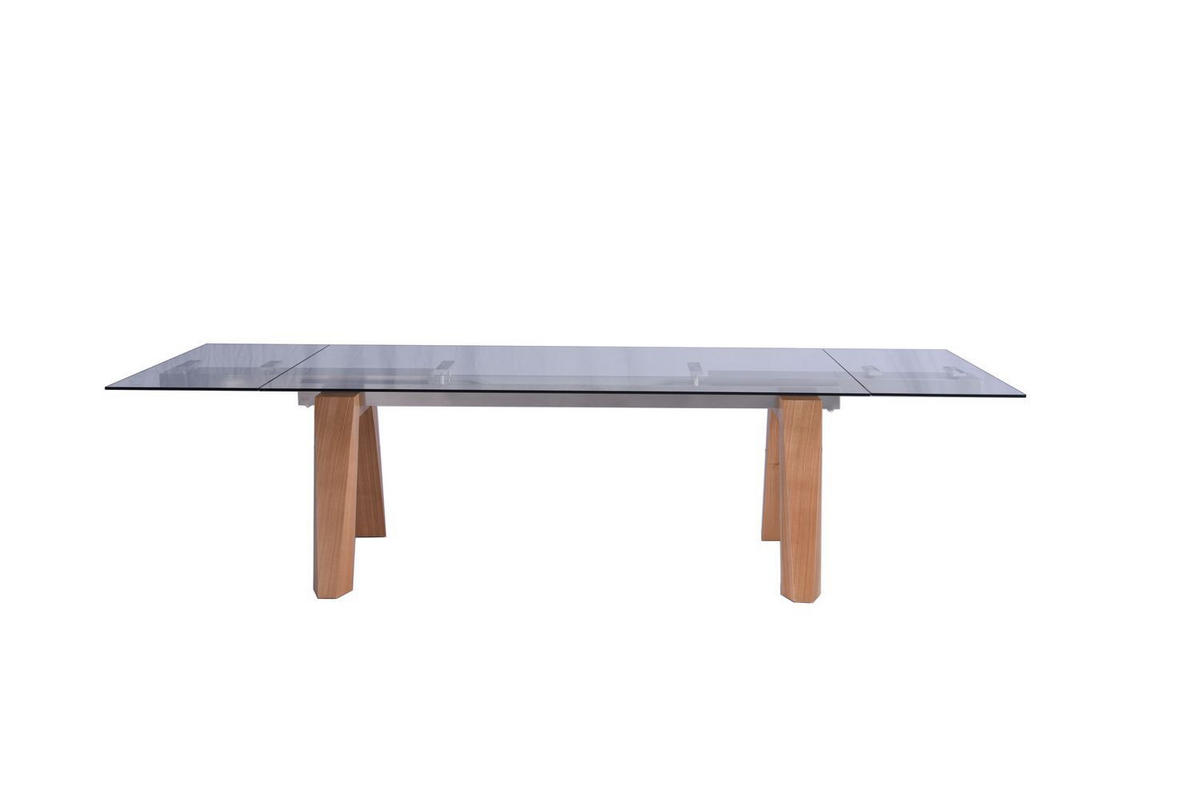 ESSTISCH MOUNTY Glas Grau Massivholz - Naturfarben/Grau, Glas/Eichenholz (100/200/76cm) - KAWOLA
