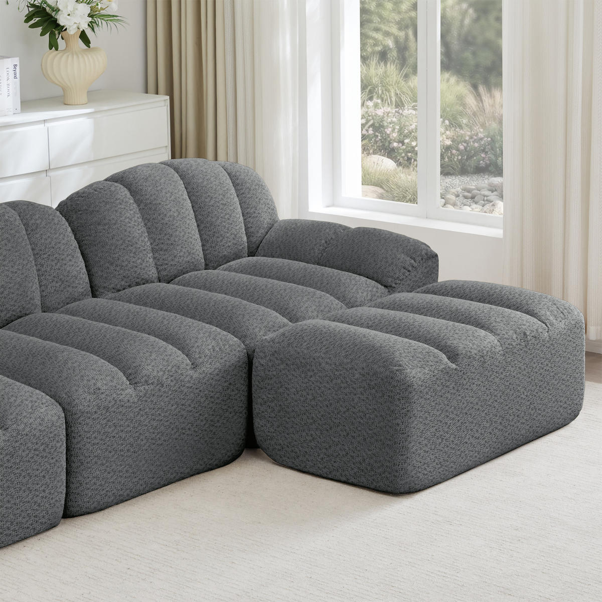 3-SITZER Sofa 288×104×79 cm Granular Fleece rahmenlos modular, grau - Grau, Textil (104/79/288cm)