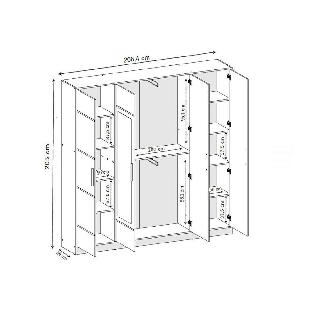 Thumbnail - Kier Furniture Kleiderschrank, Weiß, Schwarz, Holzwerkstoff, 206.4x205x39 cm, Schlafzimmer, Kleiderschränke, Drehtürensc...
