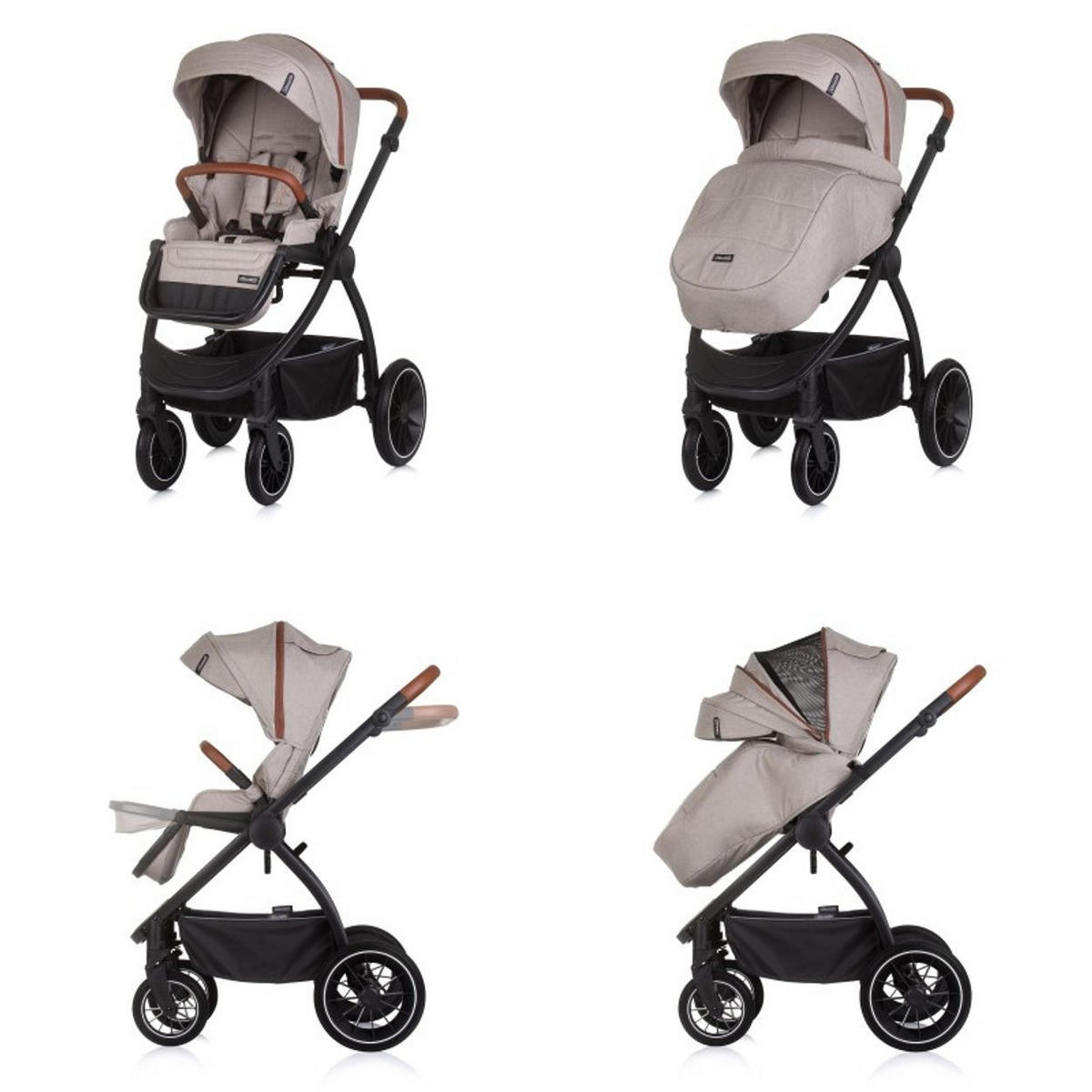 KOMBIKINDERWAGEN Prestige 3 in 1 beige Babywanne Rucksack i-Size Babyschale - Beige/Schwarz, Metall (85/59/123cm) - Chipolino