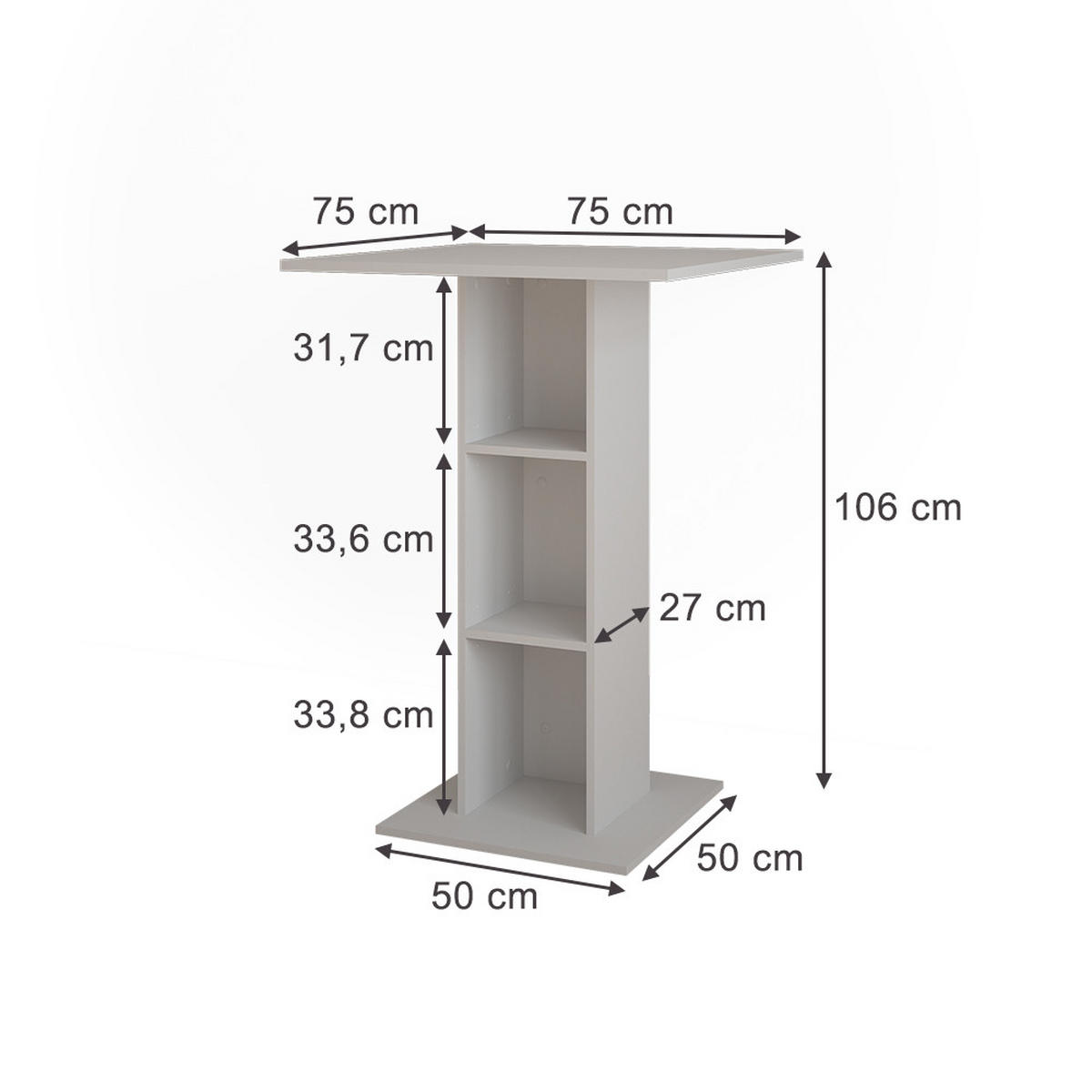 BAROVÝ STŮL Repose Bílá - bílá, kompozitní dřevo (75/75/106cm) - Vicco