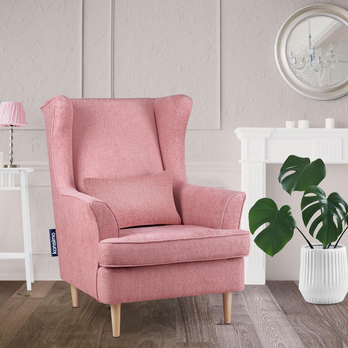 OHRENSESSEL STRALIS inklusive dekorativem Kissen, Flamingorosa - Hellrosa, Textil (82/108/80cm) - KONSIMO®