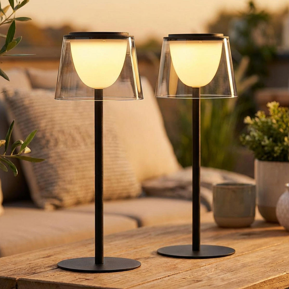 TISCHLEUCHTE MARIAM Metall Schwarz, LED, 2er Set - Schwarz, Metall (13/13/34cm) - Globo Lighting