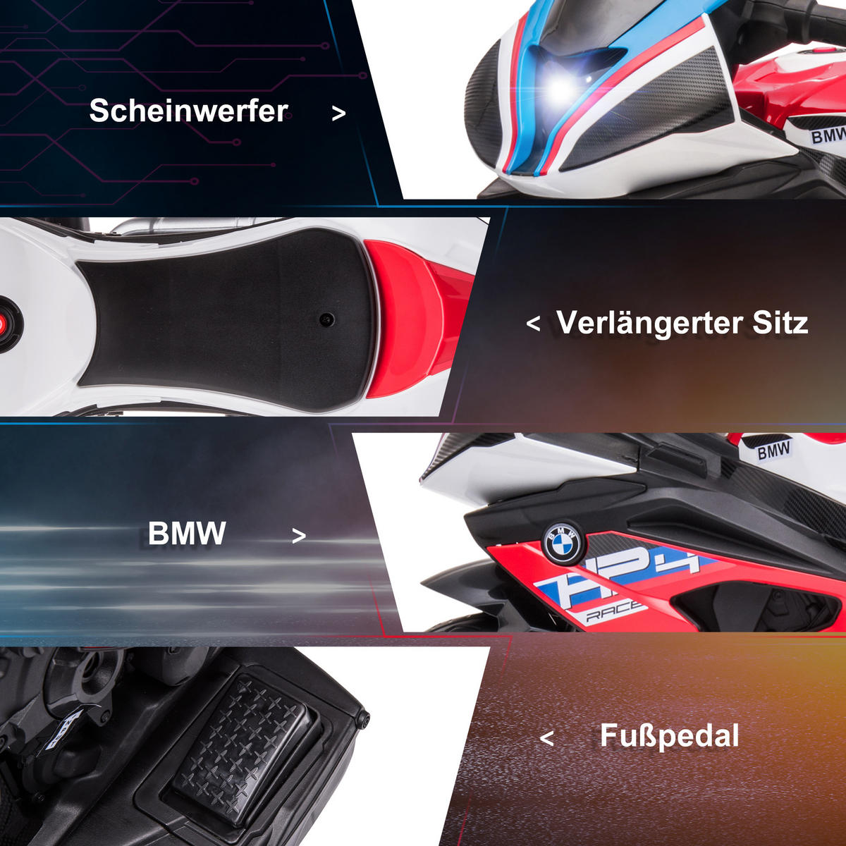 ELEKTRO KINDERMOTORRAD, Blau/Rot, PP+ Metall - Rot, Kunststoff (82.5/42/54cm) - HOMCOM