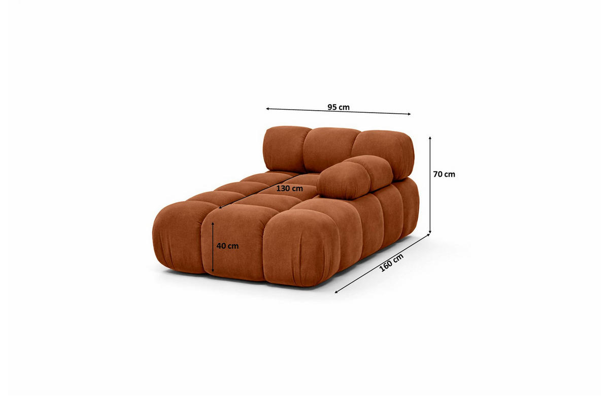 CHAISELONGUE Modular, Veloursstoff Salvador, Braun, Rechts, Selia - Braun, Holz (95/70/160cm) - Kaiser Möbel