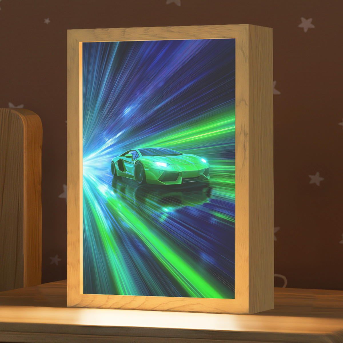 NACHTTISCHLAMPE Geschwindigkeit - Leicht - Sportwagen - Grün 20x30 cm - Grün, Holzwerkstoff (8/20/30cm)