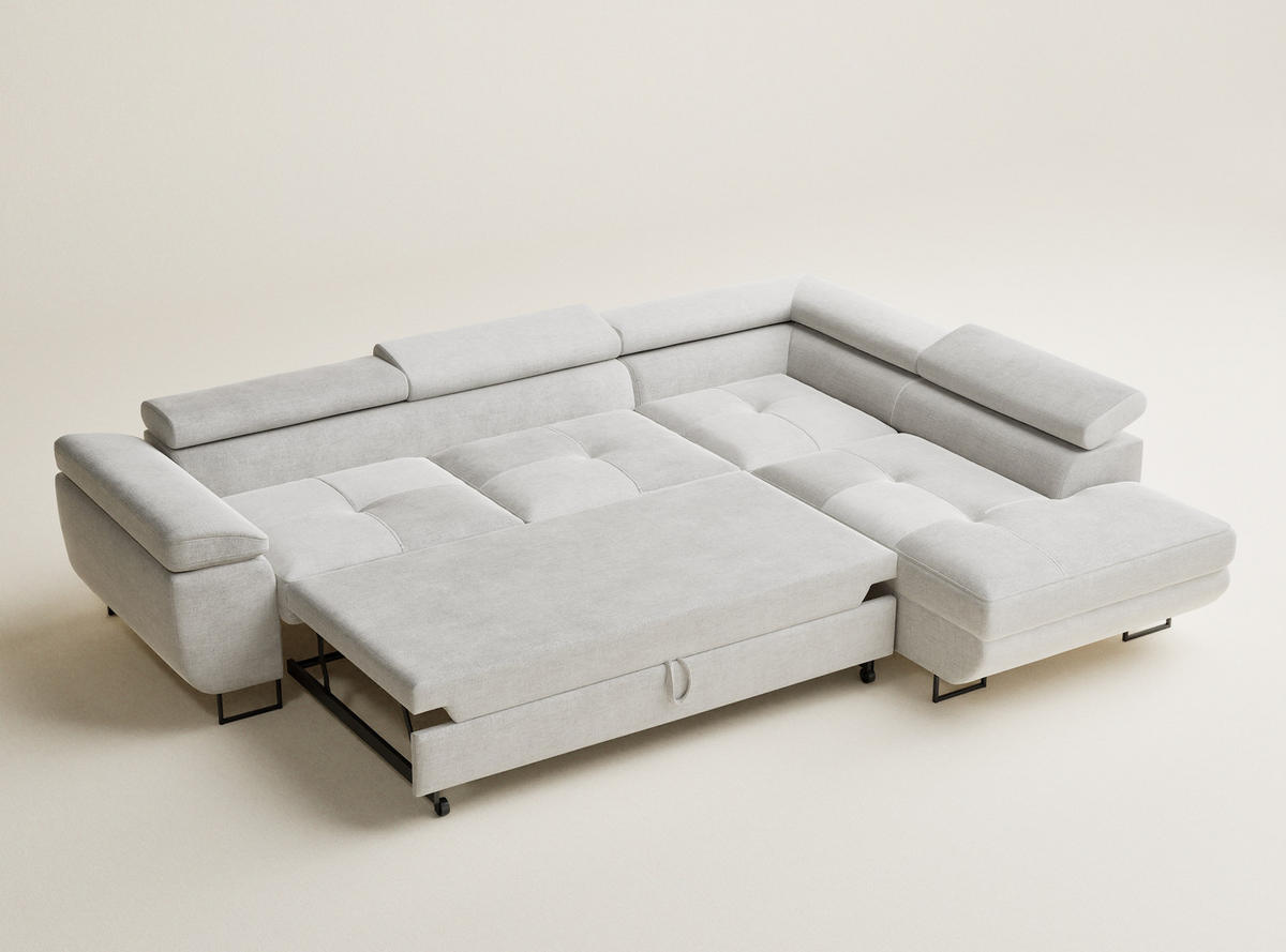 ECKSOFA Concord Beige grau Chenille-Stoff - Rechts Seite - Greige/Schwarz, Holz/Holzwerkstoff (277/203cm) - Maison de Reve