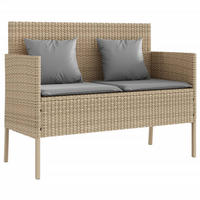 GARTENBANK mit Kissen Beige Poly Rattan - Beige/Grau, Kunststoff (113/87/61cm) - furnicato