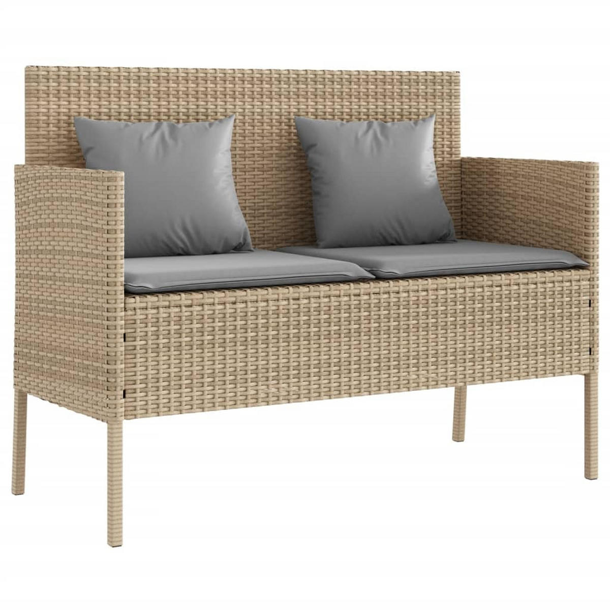 GARTENBANK mit Kissen Beige Poly Rattan - Beige/Grau, Kunststoff (113/87/61cm) - furnicato
