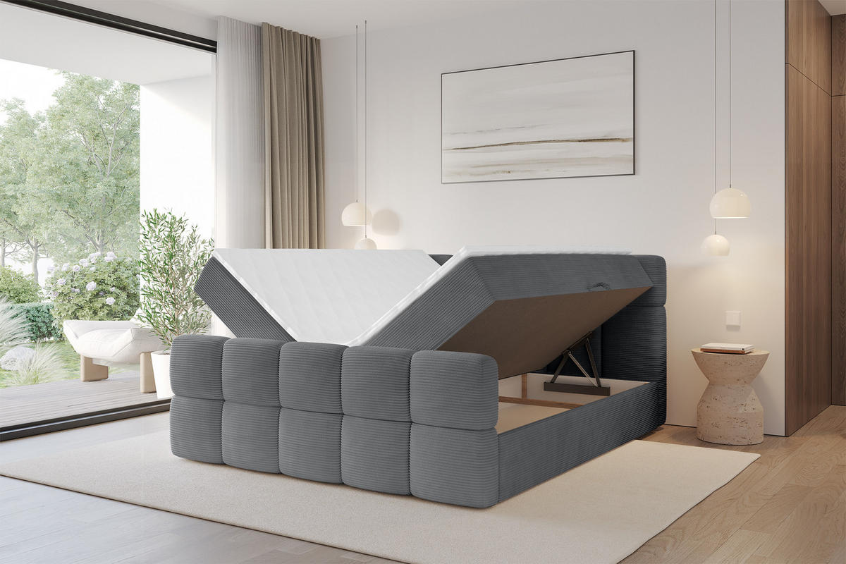 BOXBETT mit Matratze H3 - FAMA-Z - 120x200 cm Dunkelgrau Poso - Taupe, Holzwerkstoff (120/200cm) - ALTDECOR