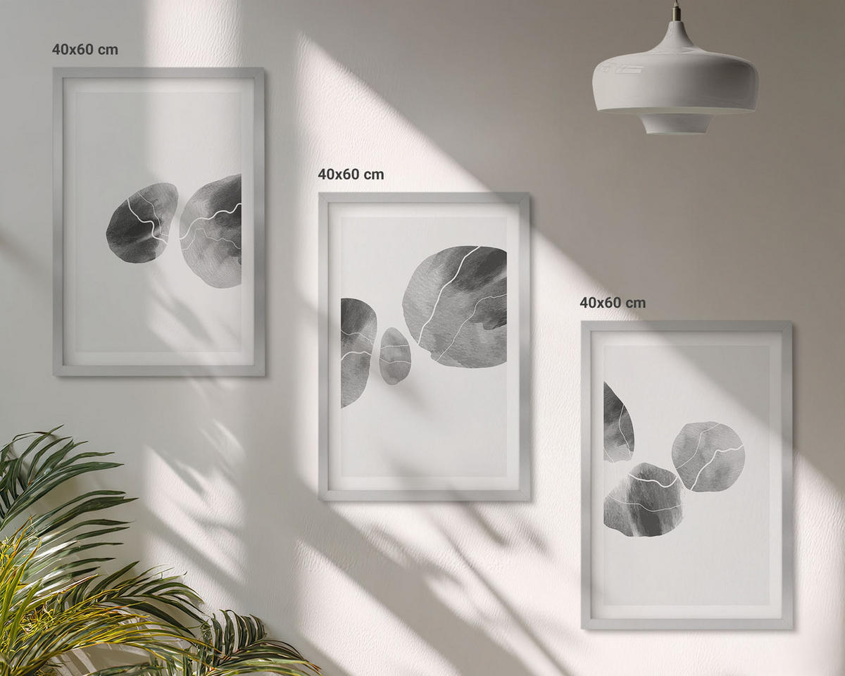 WANDBILDER 3er Set - 40x60 cm Silberner Rahmen - Abstrakte Kunst, Farbspritzer - Silberfarben, Kunststoff (40/60cm) - ArtPrintCave