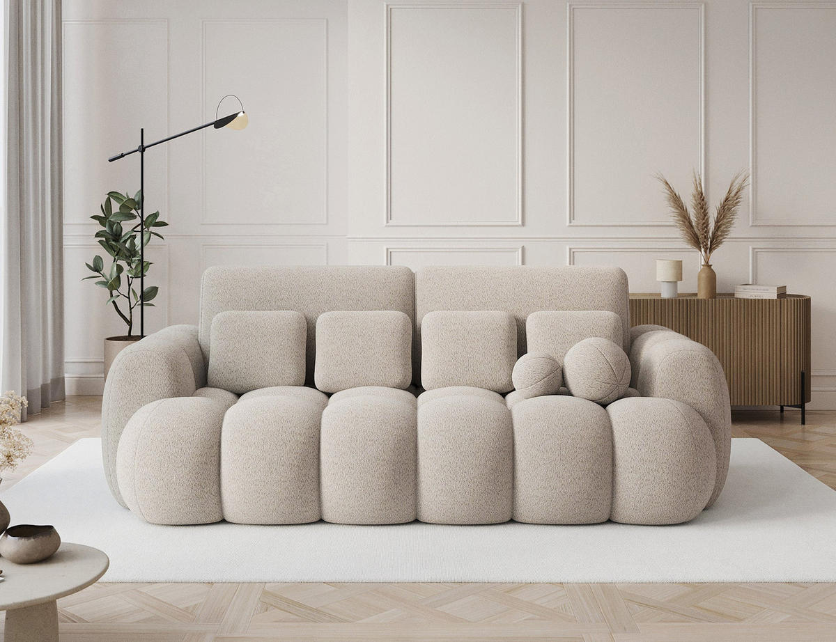 SCHLAFSOFA COTONN 256 cm – Modernes 3-Sitzer Sofa mit Schlaffunktion, Bettkasten und Dekokissen - Beige, Kunststoff (256/119/105cm) - Wohnideebilder