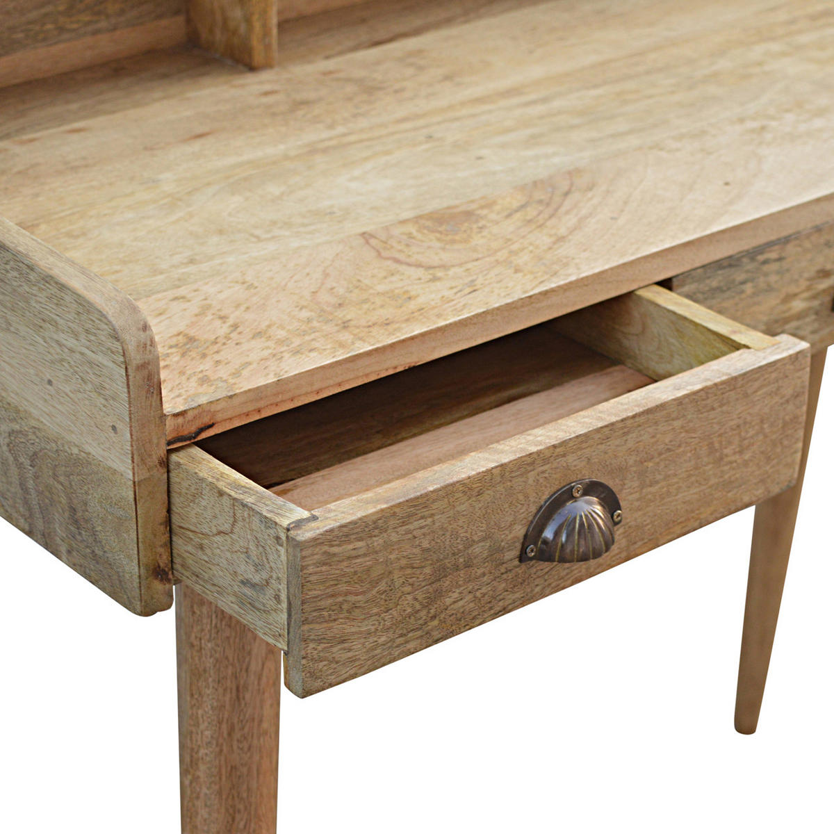 SCHREIBTISCH mit 3 Schubladen, Nordische Beine, Beige - Messingfarben/Braun, Holz/Metall (45/100/90cm) - Artisan Furniture