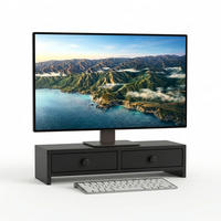 MONITORSTÄNDER Schwarz MDF 2 Schubladen 47x18x12,5 cm - Schwarz, Holzwerkstoff (18/47/12.5cm) - Relaxdays