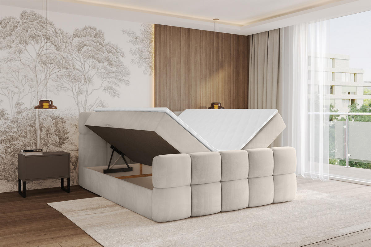 BOXBETT mit Matratze H4 - FAMA-Z - 140x200 cm Beige Casablanca - Beige, Holzwerkstoff (140/200cm) - ALTDECOR
