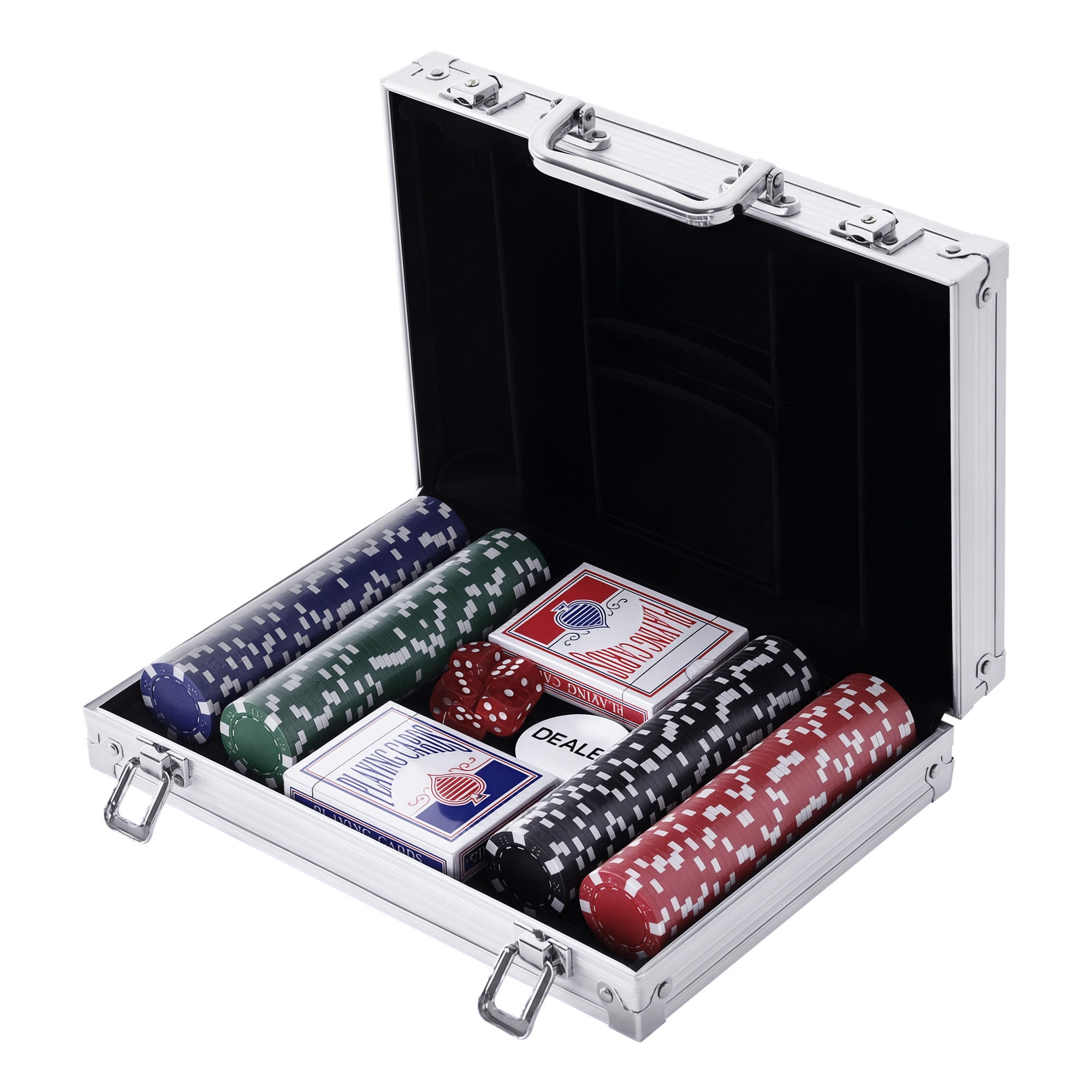 POKERKOFFER DE-10715 200 Chips mit 2 Kartendecks & 5 Würfeln Silber - Multicolor, Kunststoff (20.5/29.5cm) - ComfortXL