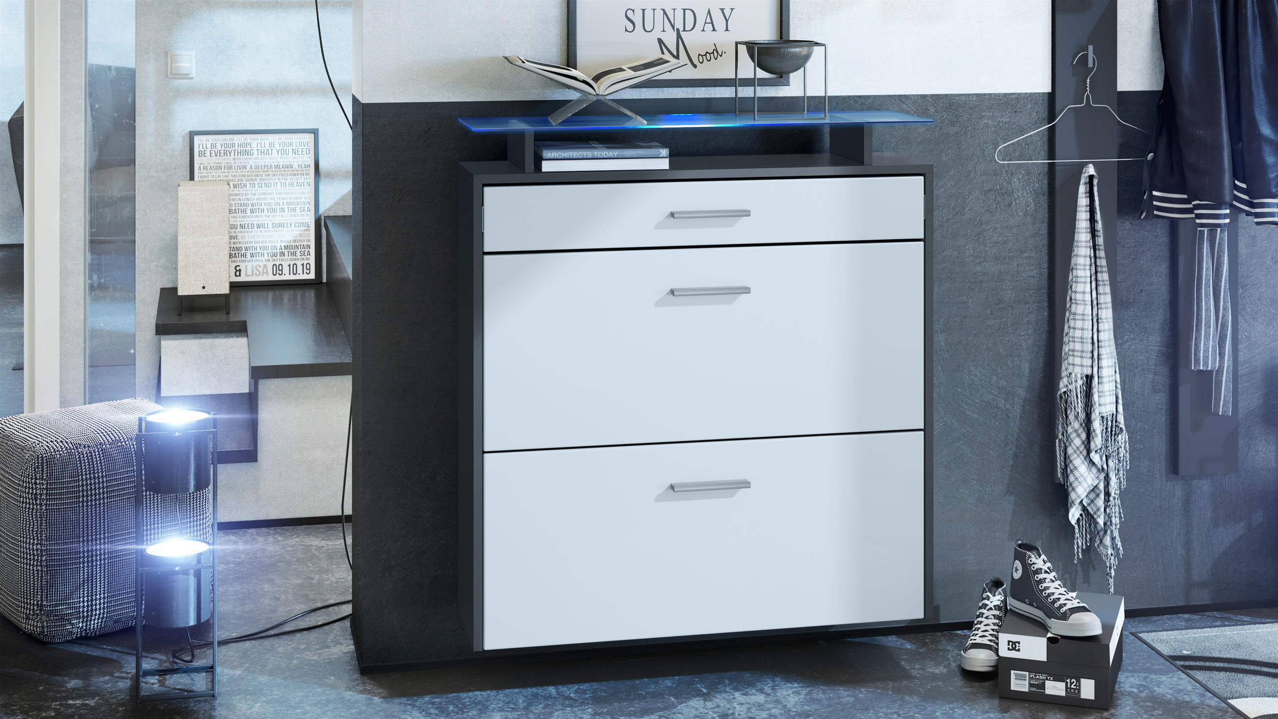 SCHUHSCHRANK Malea Fronten in Weiß matt - Weiß, Holzwerkstoff (89/96/23cm) - Vladon