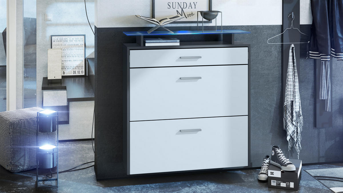 SCHUHSCHRANK Malea Fronten in Weiß matt - Weiß, Holzwerkstoff (89/96/23cm) - Vladon