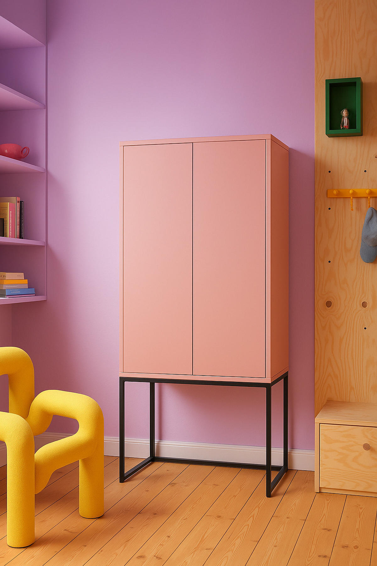 HIGHBOARD 2 Türen aus MDF in Rosa LENNON - Pink, Holzwerkstoff (75/164/30cm) - RNT By Really Nice Things