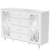 SIDEBOARD mit weißer Spiegeloberfläche und Kristallgriffen, 4 Schubladen und 2 Türen, 147/40/102 cm, Weiß - Weiß, Holzwerkstoff (147/102/40cm) - Redom