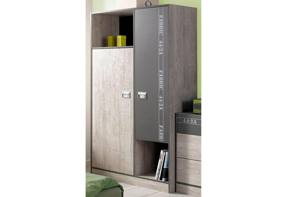 KINDERZIMMER Komplett-Set 5-tlg Kleiderschrank Schreibtisch Bett 90x200 - Chromfarben/Eschefarben, Holz/Holzwerkstoff (160/182/51cm) - Parisot Meuble