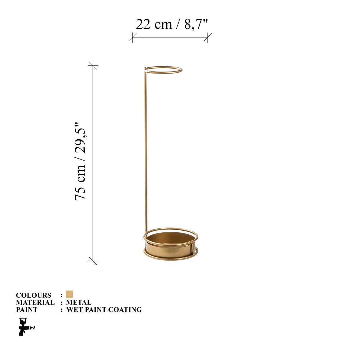 SCHIRMSTÄNDER mit runder Basis aus goldfarbenem Metall 22/22/75 cm - Goldfarben, Metall (22/75/22cm) - Calicosy