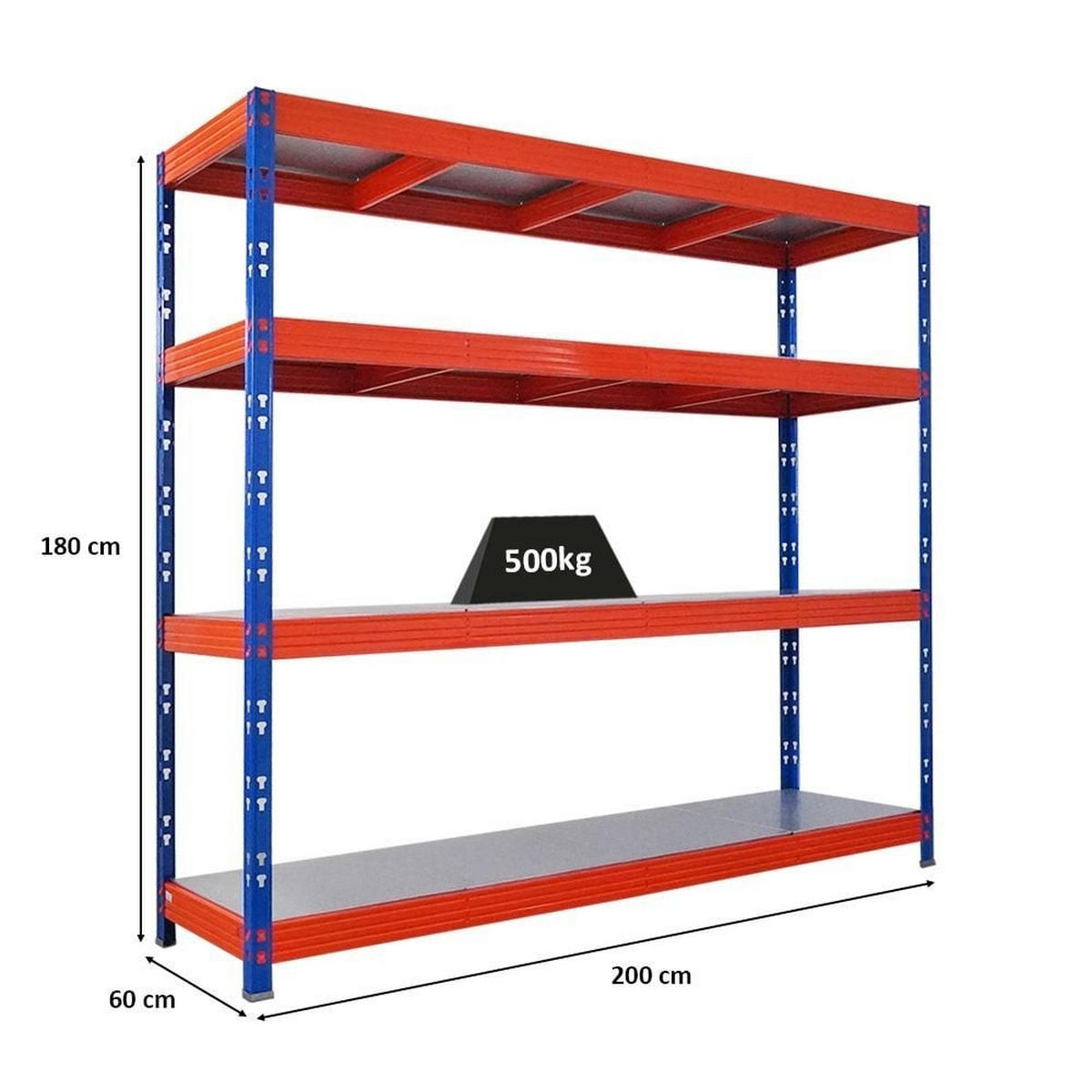 SCHWERLASTREGAL Rhino 180x200x60cm Fachlast 500kg 4X Stahlplatten-Ebenen Blau/Orange - Blau/Orange, Metall (200/180/60cm) - PROREGAL