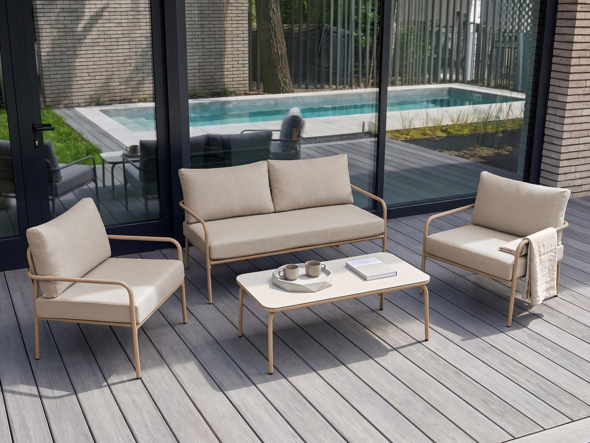 LOUNGE SADA se stolem 4-místná Kov Světle béžová Nesso - béžová, kov - Beliani