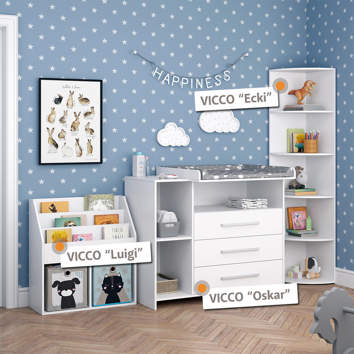 WICKELKOMMODE Oskar Weiß 113 x 100 cm mit 3 großen Schubladen - Weiß, Holzwerkstoff (113/100/53cm) - Vicco