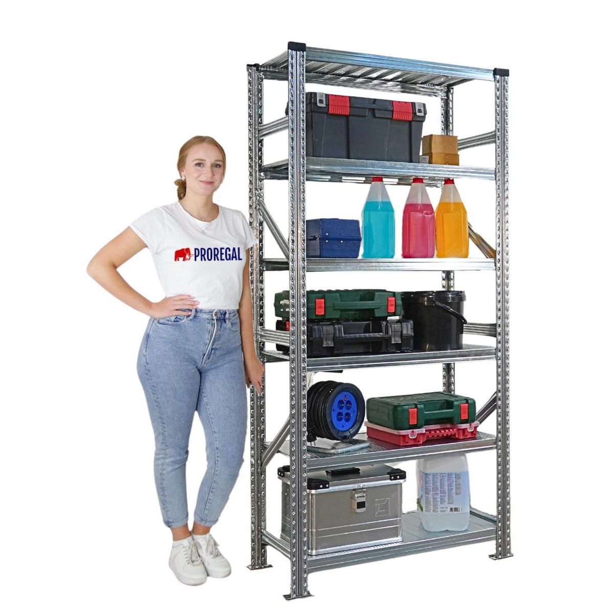 FACHBODENREGAL Proximo Stecksystem 210x180x40cm 6 Ebenen Beidseitig nutzbar Verzinkt - Silberfarben, Metall (180/210/40cm) - PROREGAL