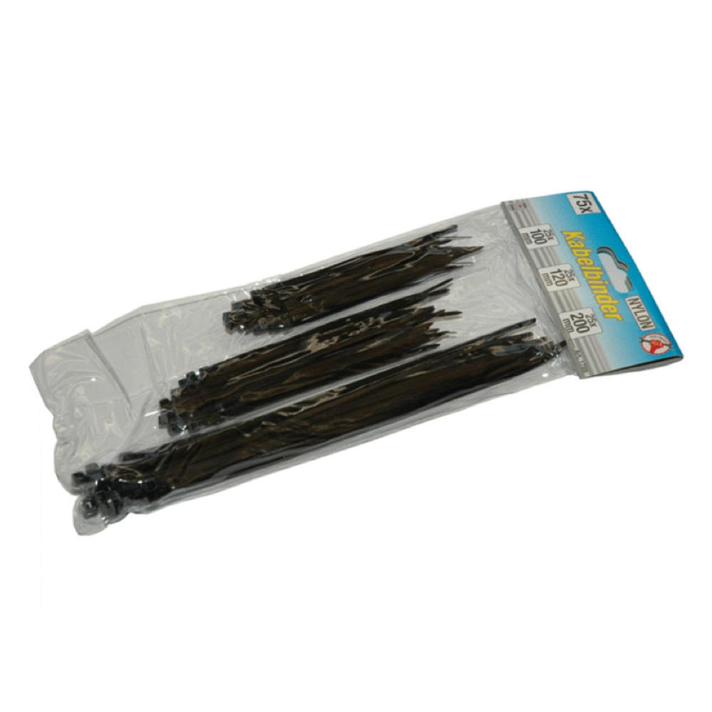 KABELBINDER-SORTIMENT, schwarz, 100 - 200 mm, 75-tlg. - Schwarz, Kunststoff (312/101/25cm) - BGS technic