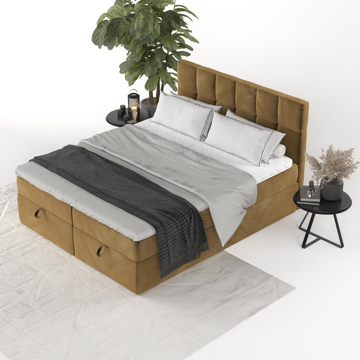 BOXBETT Savio 140/200 cm Honiggelb im Kronos Stoff - Schwarz/Honig, Holz/Holzwerkstoff (140/200cm) - AltaBeds