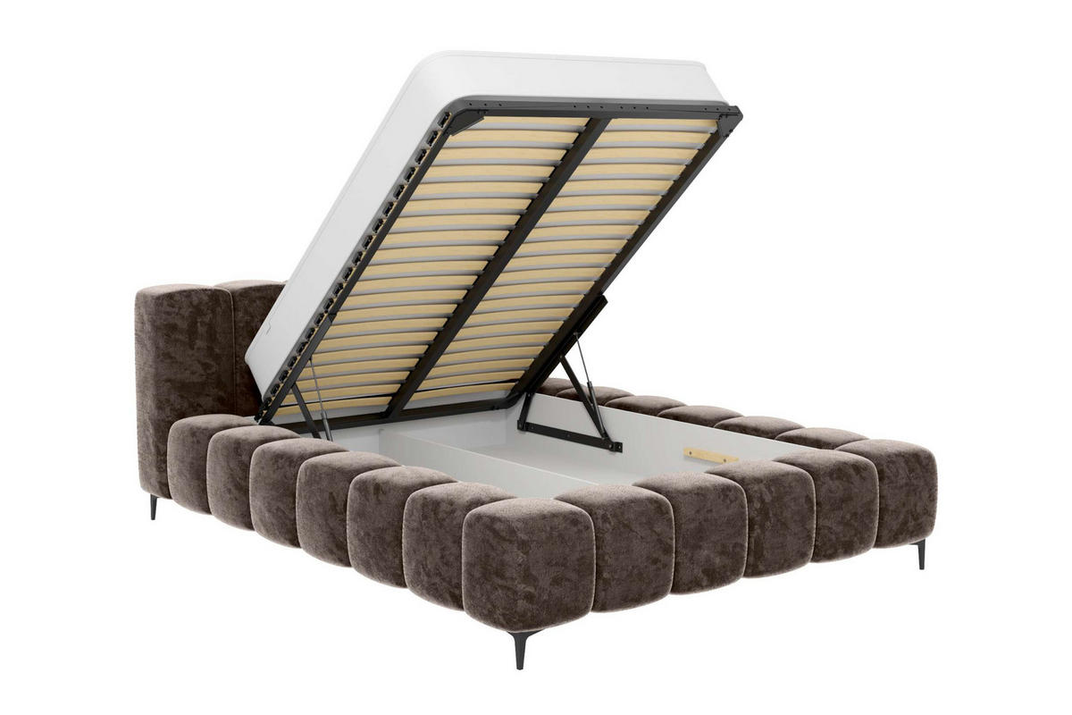 POLSTERBETT COZY Chenille Mokka 160/200 cm - Schwarz/Mokka, Textil/Metall (160/200cm) - 99rooms