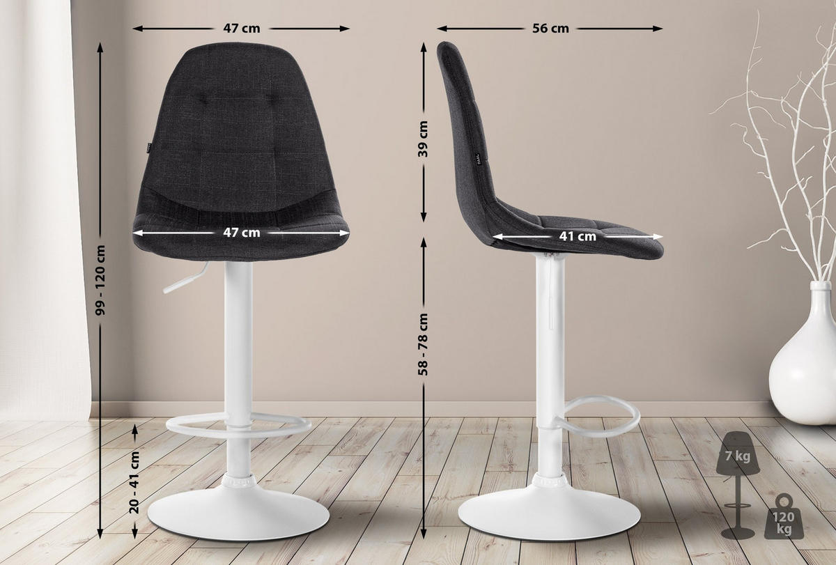 BARHOCKER Metall schwarz - Schwarz, Textil/Metall (47/99/56cm) - CLP