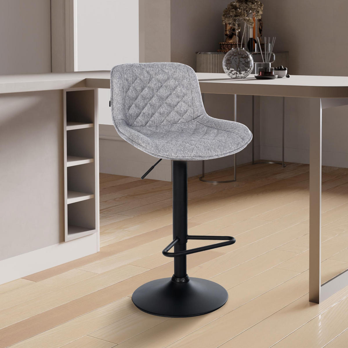 BARHOCKER Stoff Grau - Schwarz/Grau, Textil/Metall (50/84/52cm) - CLP