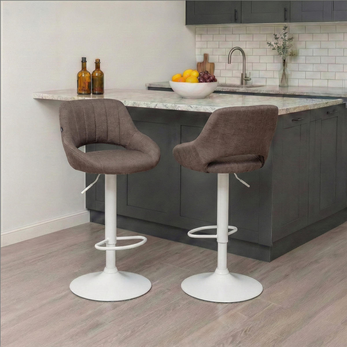 BARHOCKER Stoff Braun - Weiß/Braun, Textil/Metall (47/85/48cm) - CLP