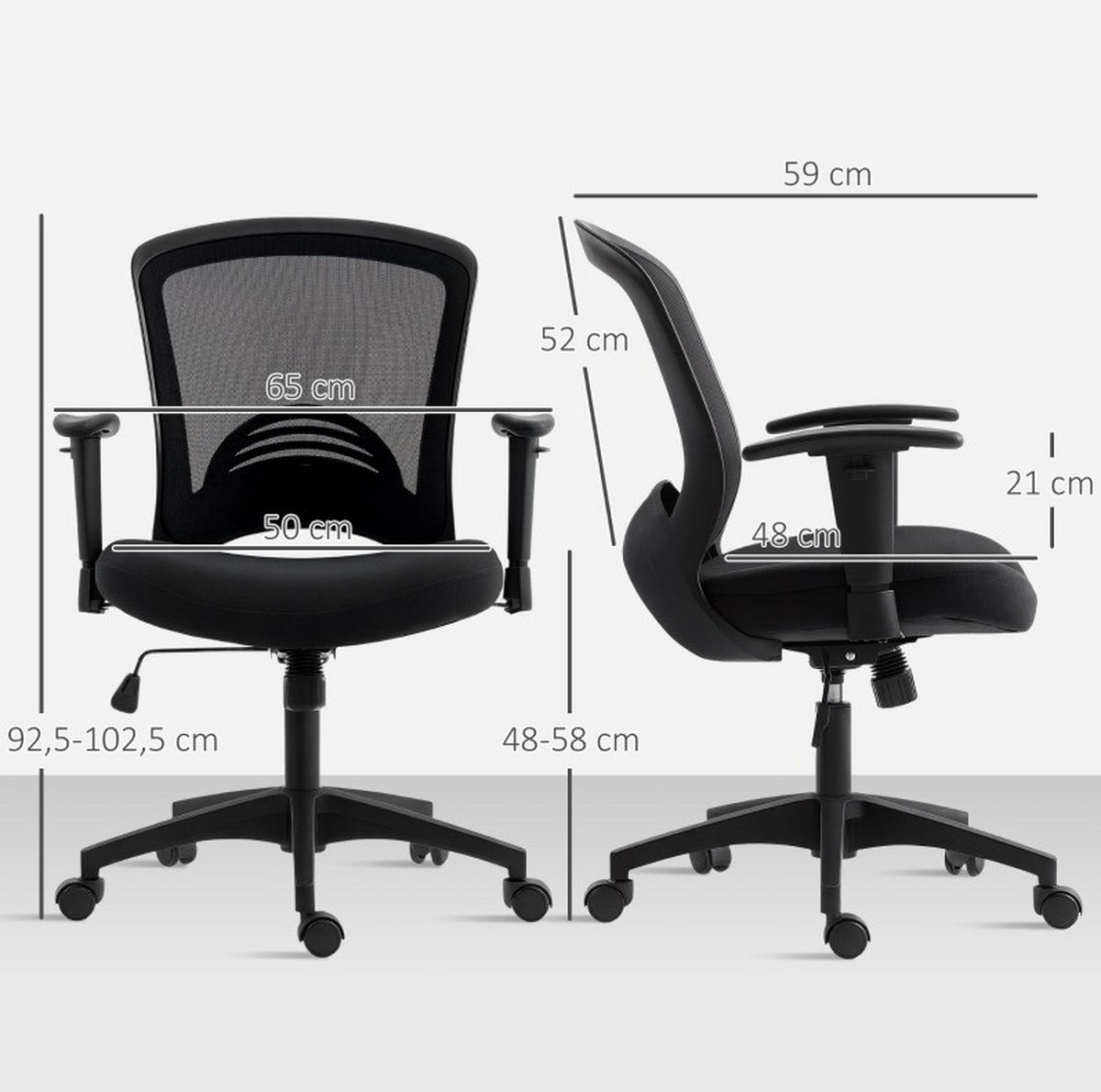 DREHSTUHL 65/59/92,5-102,5 cm, atmungsaktiver Netzrücken, höhenverstellbar und drehbar, Schwarz - Schwarz, Kunststoff (59/102.5/65cm) - Redom