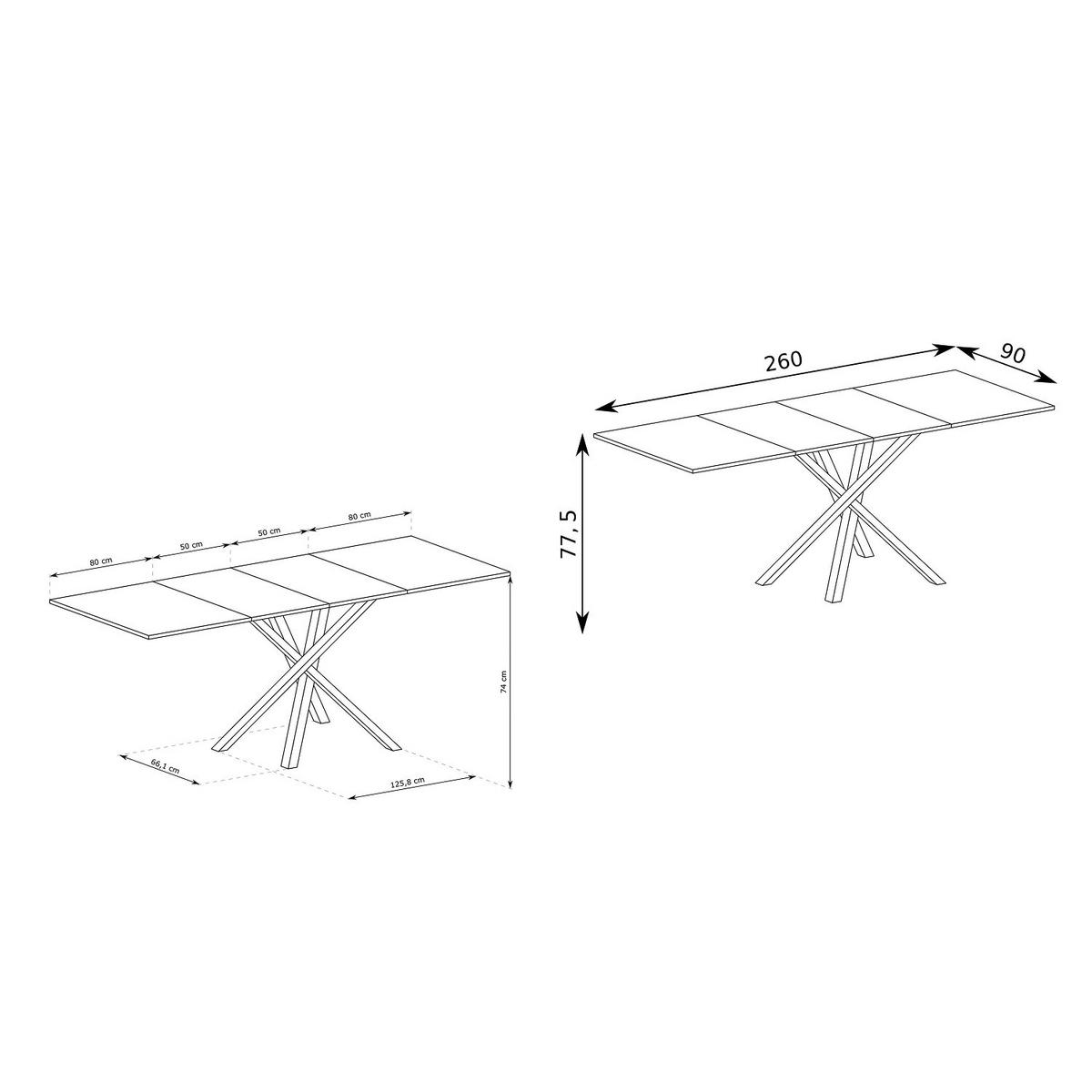ESSTISCH Cali ausziehbar 160-260 x 90 x 77,5 cm Eiche Artisan/Schwarz - Eiche Artisan, Holzwerkstoff (90/160/77.5cm) - Koseto
