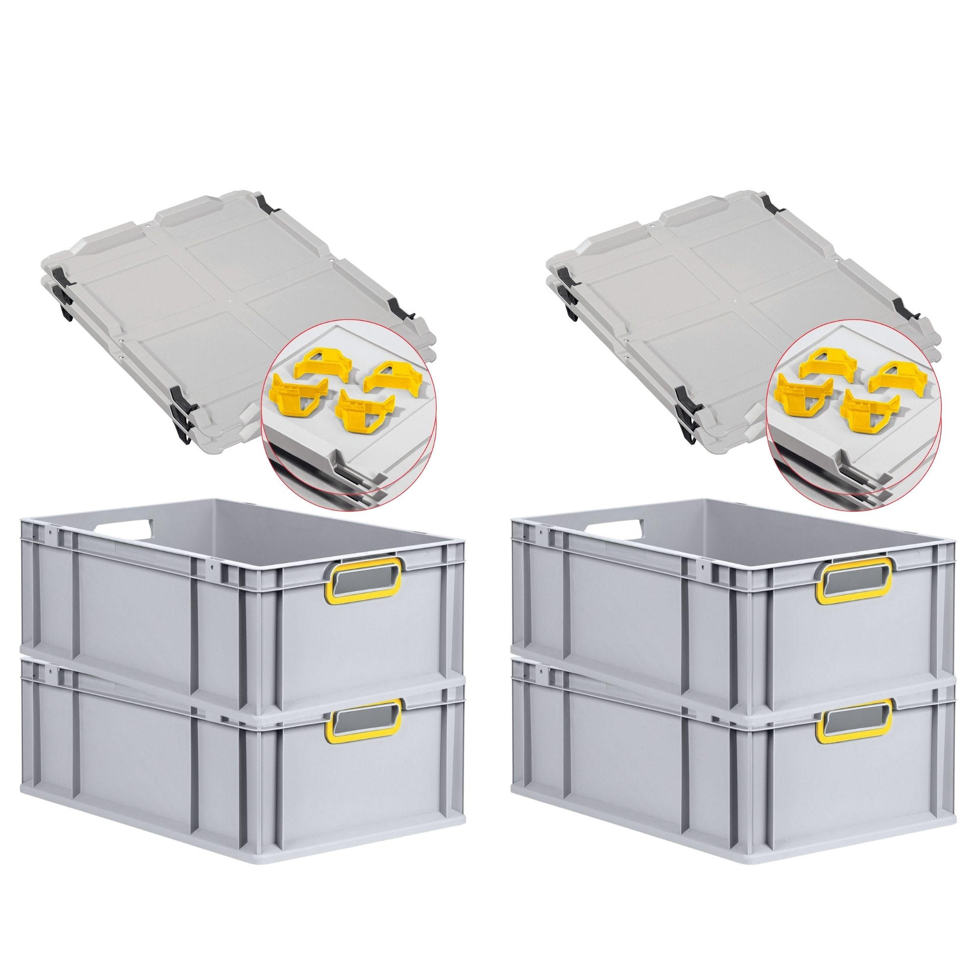 EUROBOX 4x Nextgen Color Mit Auflagedeckel 22x40x60cm Griffe Gelb Offen - Gelb, Kunststoff (40/22/60cm) - PROREGAL