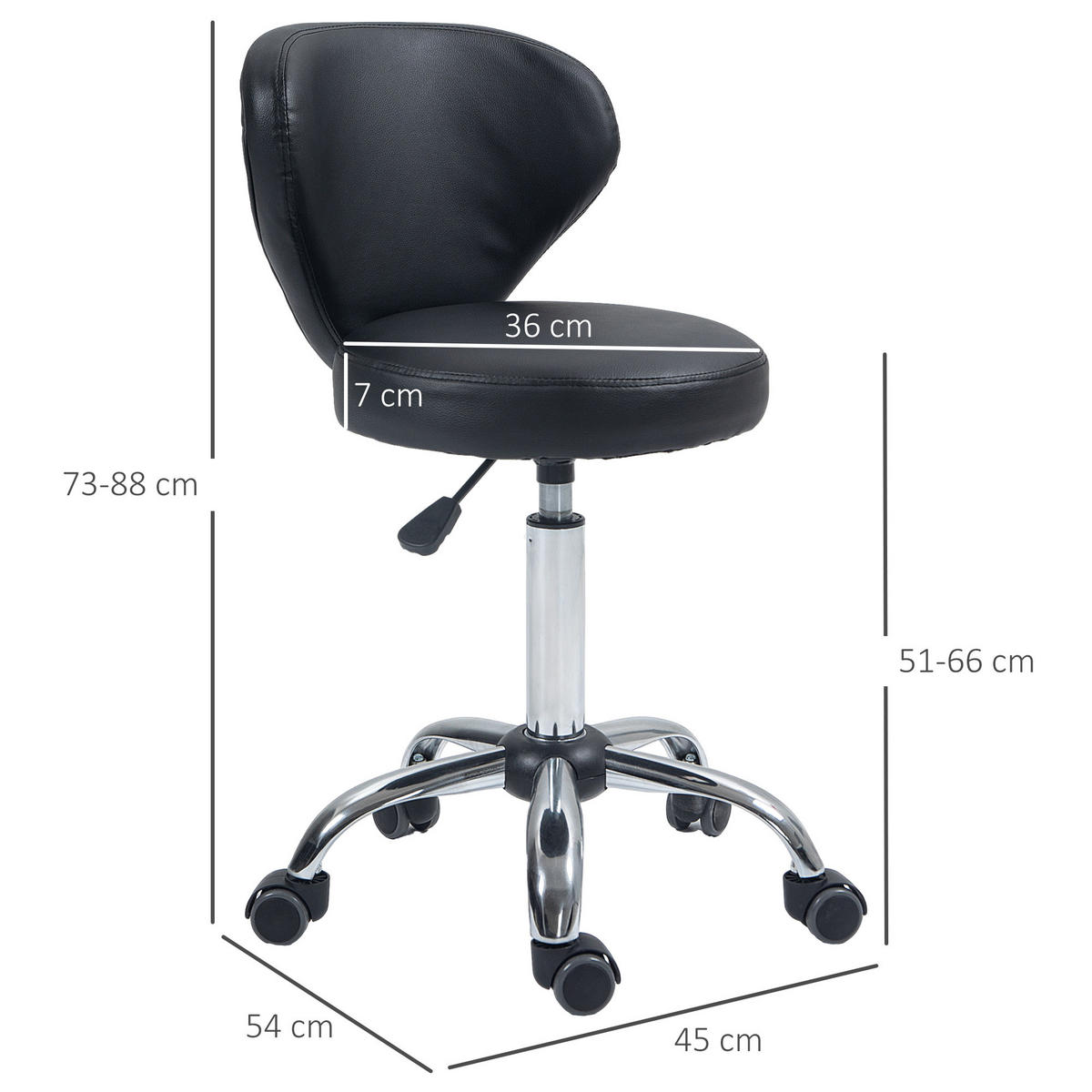 ROLLHOCKER höhenverstellbar Drehhocker, 45 x 54 x 73-88 cm, Schwarz - Schwarz, Kunststoff (54/88/45cm) - HOMCOM