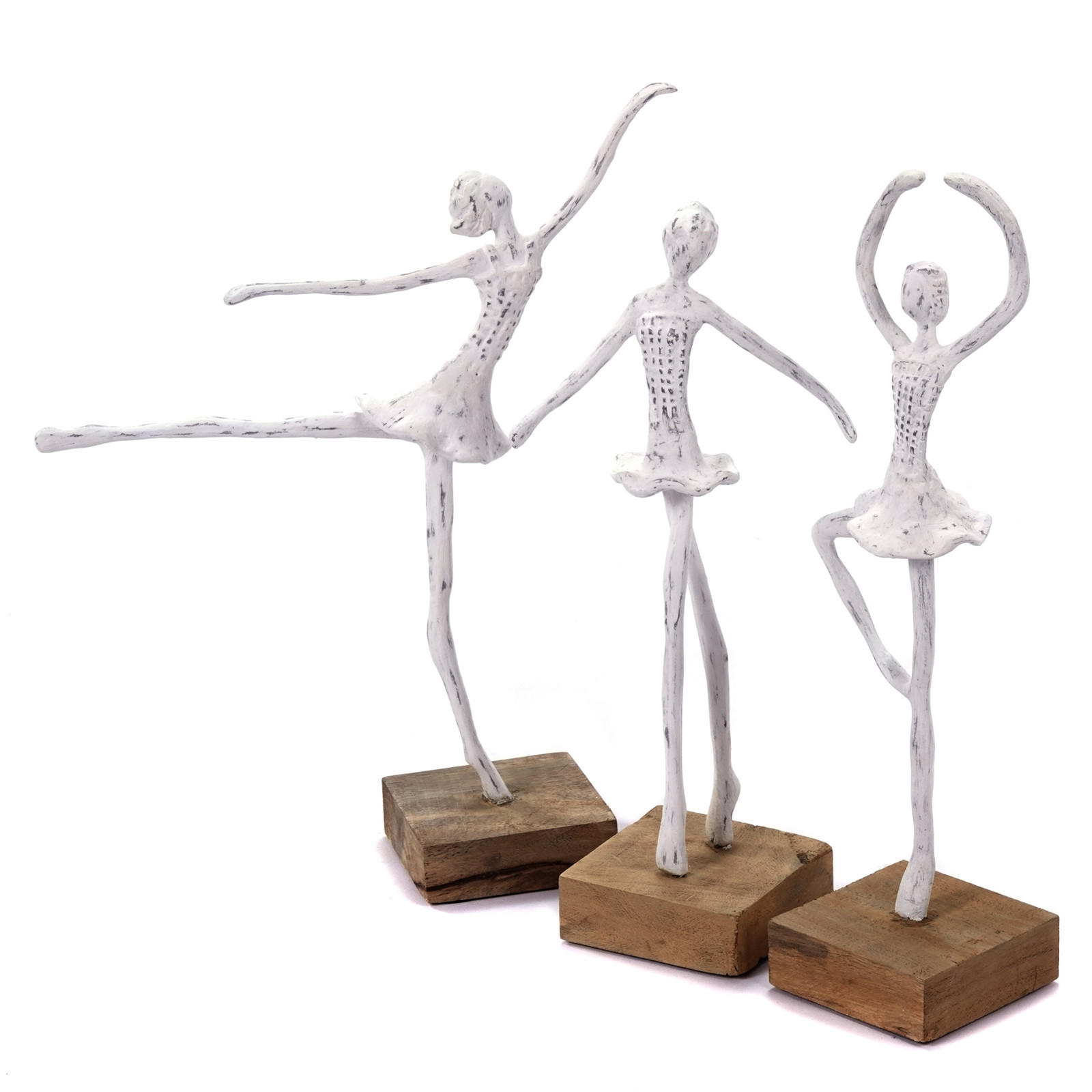 SKULPTUR-SET Ballerina 3-tlg. verschiedene Posen, Naturholz-Sockel weiß - Weiß, Holz (33/40/10cm) - CREEDWOOD