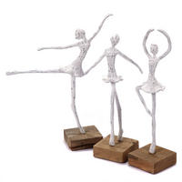 SKULPTUR-SET Ballerina 3-tlg. verschiedene Posen, Naturholz-Sockel weiß - Weiß, Holz (33/40/10cm) - CREEDWOOD