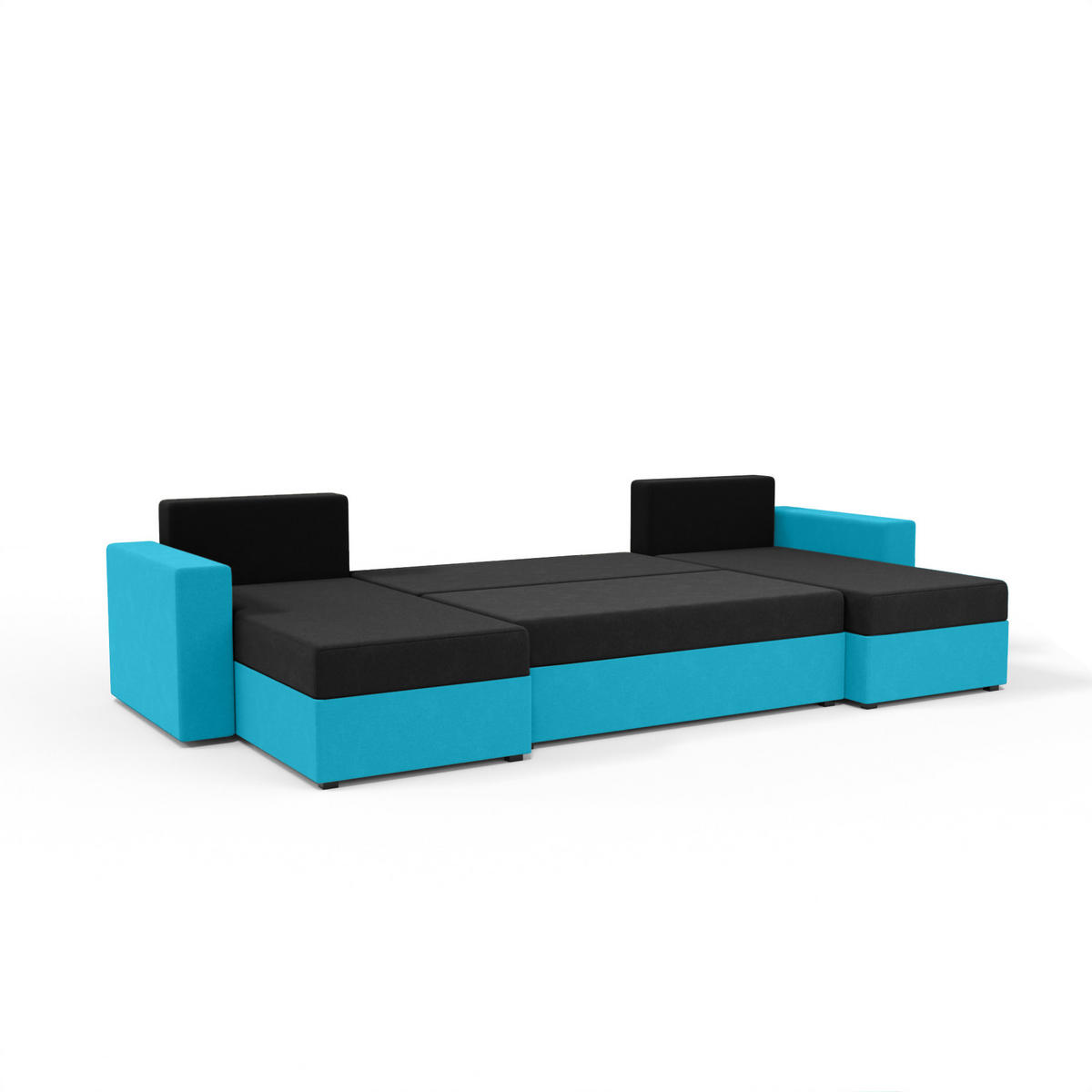 WOHNLANDSCHAFT mit Schlaffunktion Radlach, Schwarz+Hellblau - Hellblau, Textil (298/85/207cm) - Fedve