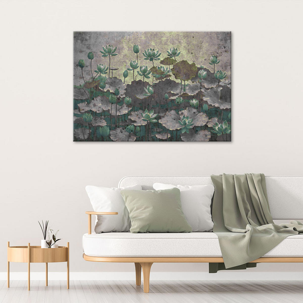 WANDBILD blühende grüne seerosen - Grün, Textil (60/40cm) - Feeby