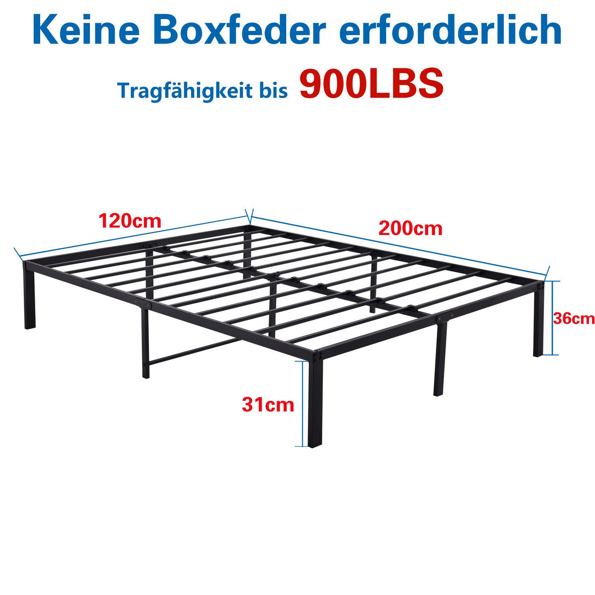 METALLBETT 120/200 cm DE-33035 mit Stauraum und geräuschlos Schwarz - Schwarz, Metall (120/200cm) - ComfortXL