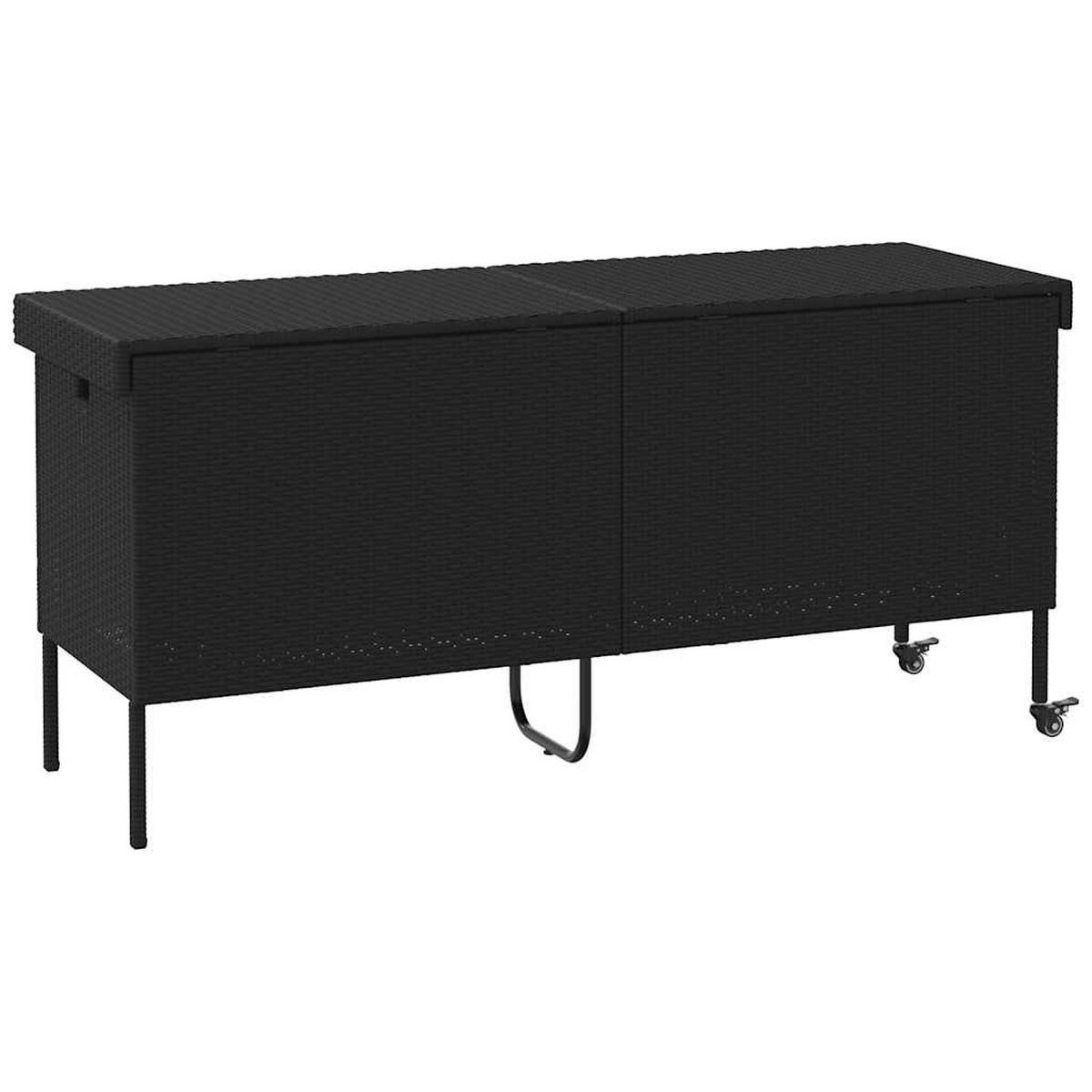 GARTENTRUHE Mit Rollen Schwarz 160/55/75 Cm Poly Rattan - Schwarz, Kunststoff (160/75/55cm) - vidaXL